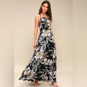 Lulus Love Abloom Black Floral Print Lace-Up Maxi Dress.  Sold out online